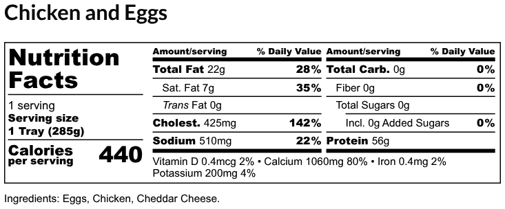 Nutritional Facts - Chicken and Eggs 6oz